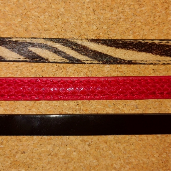 White House Black Market 3 Thin Textured Waist Belts Bows Black Red Animal Print - Picture 3 of 16